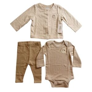 Bliss by Garanimals 3PK LS Outfit Set Sesame Beige Hedgehog 6-9M NEW